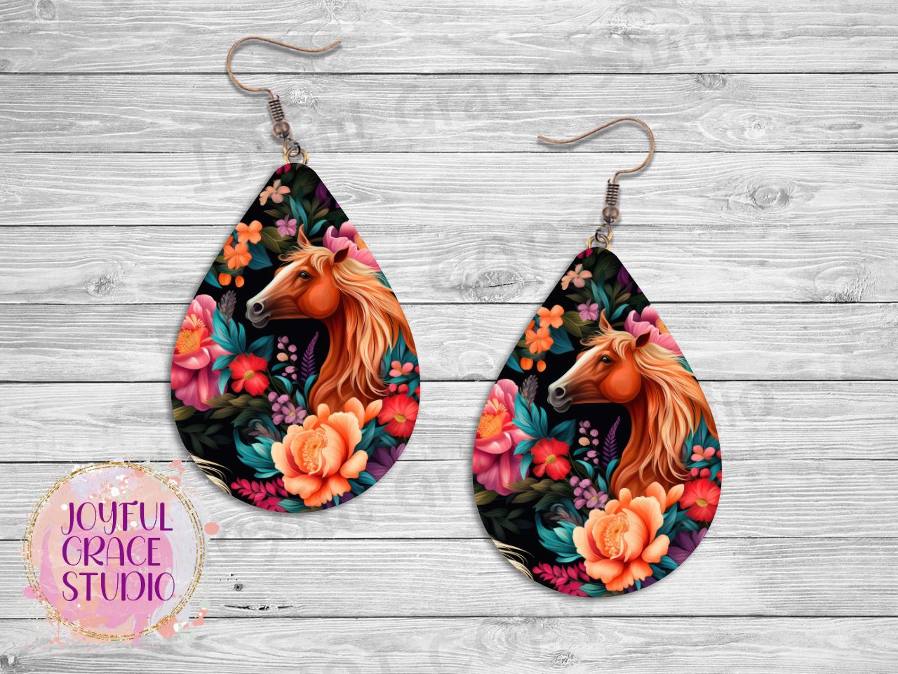 Floral Horse Earrings