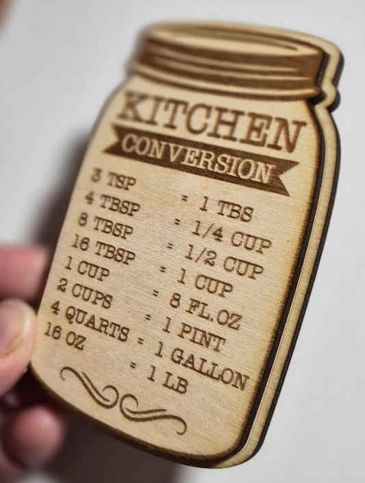Kitchen Conversion Magnet | Wooden Mason Jar Fridge Magnet
