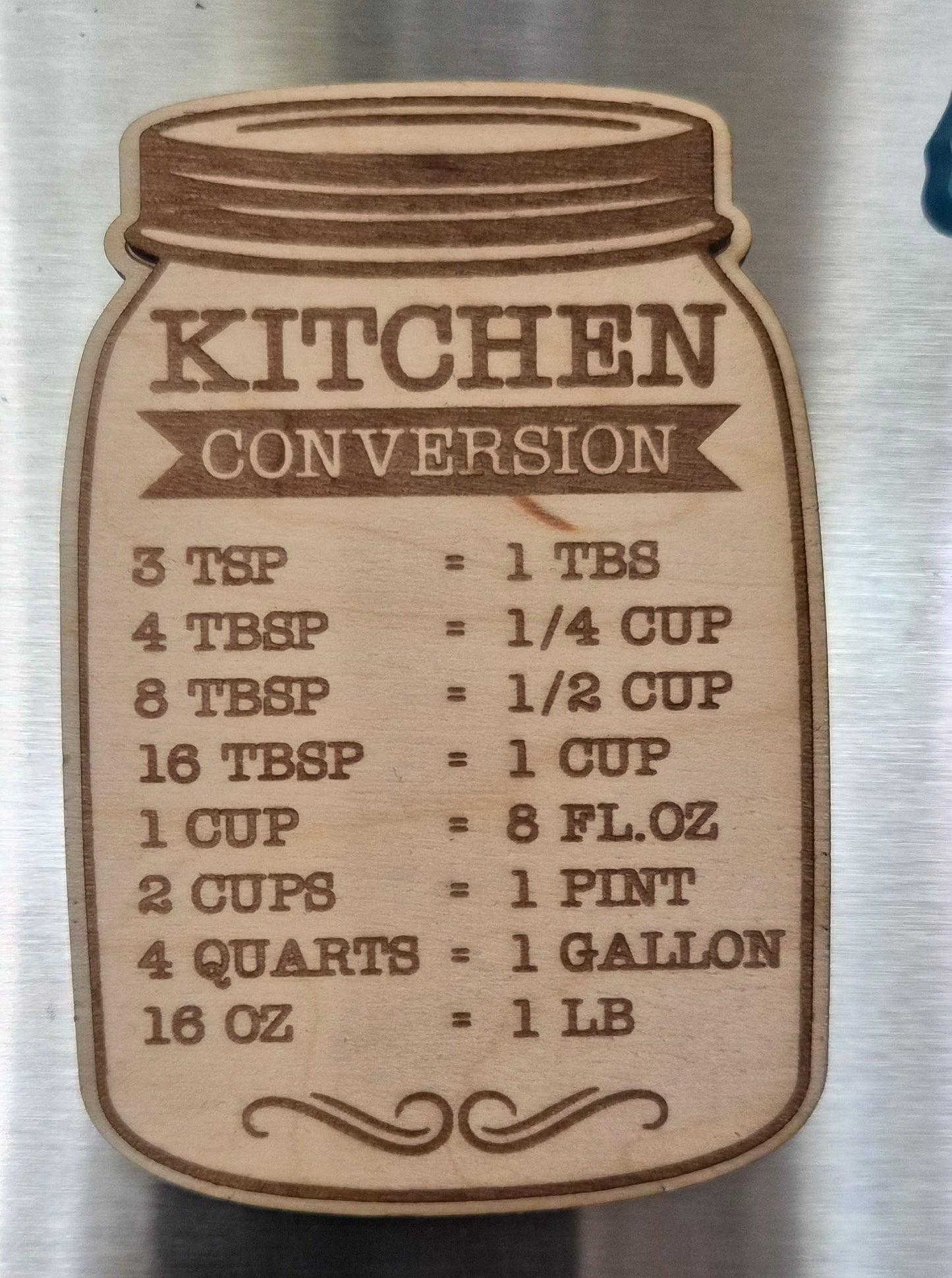 Kitchen Conversion Magnet | Wooden Mason Jar Fridge Magnet
