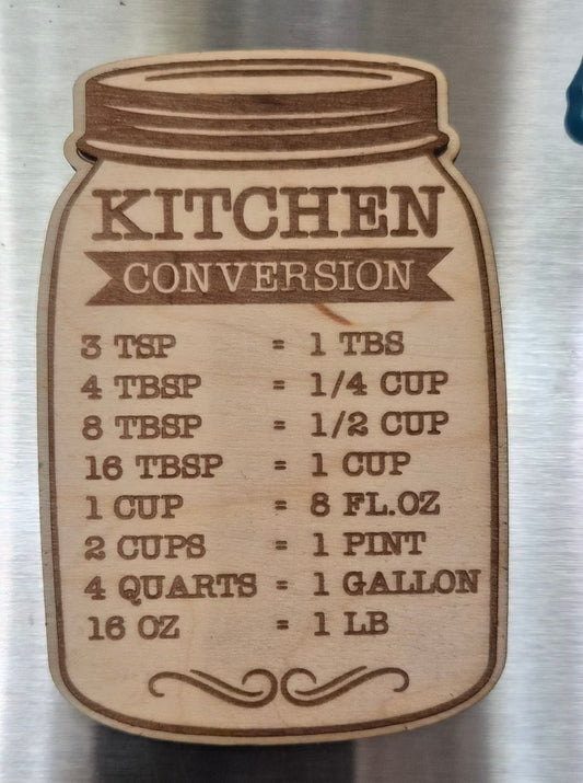 Kitchen Conversion Magnet | Wooden Mason Jar Fridge Magnet