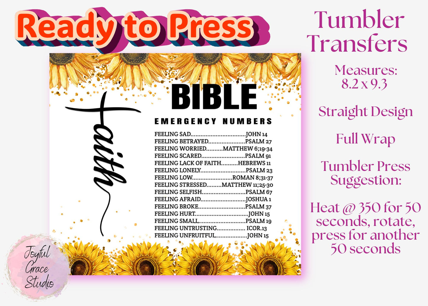 Ready to Press Tumbler Transfer || Faith || Bible Emergency Numbers