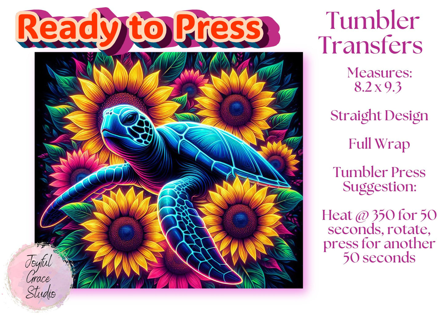 Ready to Press Tumbler Transfer || Sunflower Sea Turtle