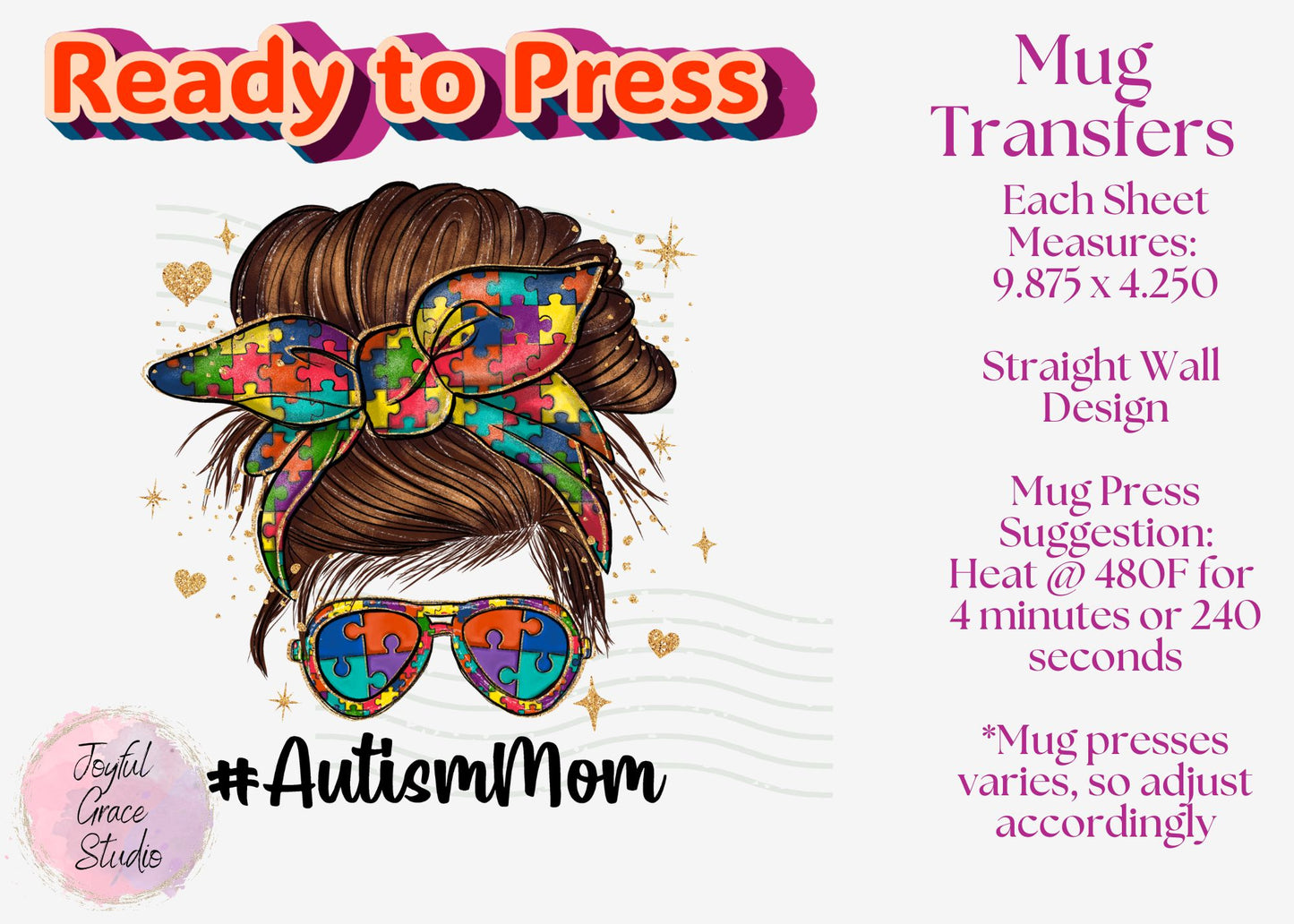 Ready to Press Mug Transfer || Messy Bun #Autism Mom