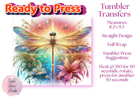 Ready to Press Tumbler Transfer || Watercolor Drangonfly