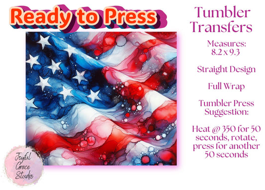 Ready to Press Tumbler Transfer || Alcohol Ink Patriotic Flag