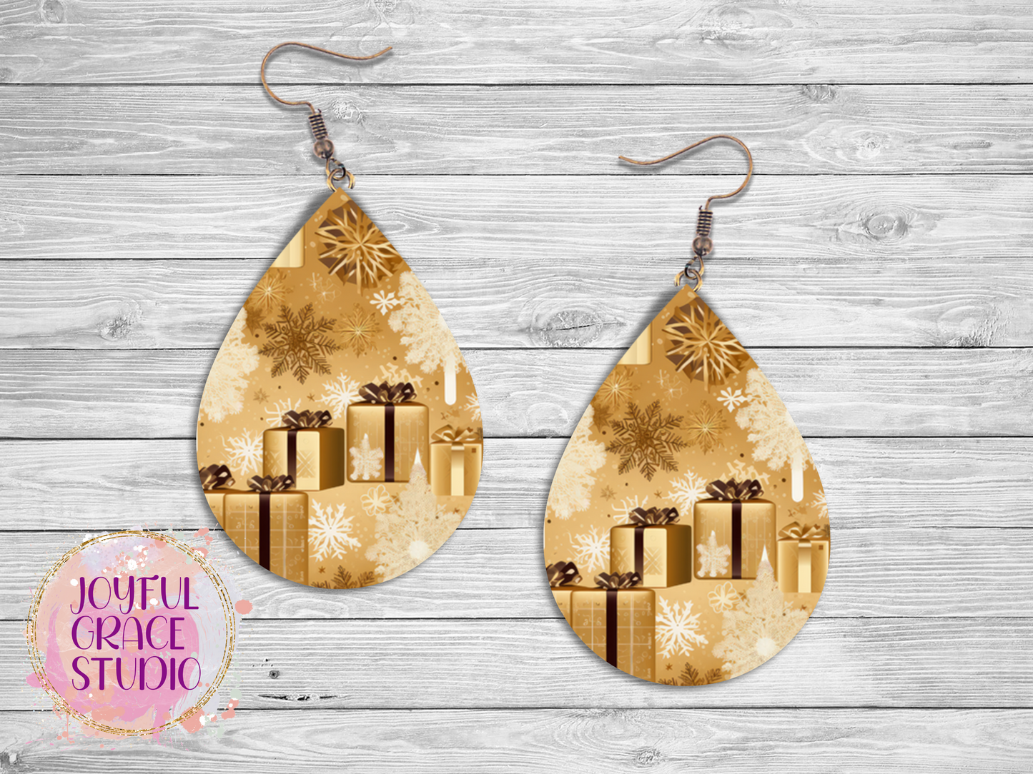 Golden Christmas Presents Earrings