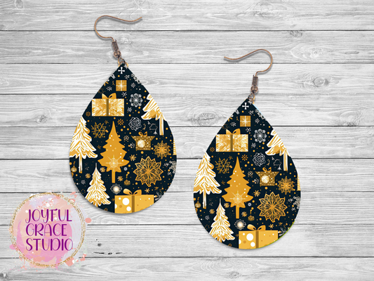 Black and Gold Presents Christmas Earrings