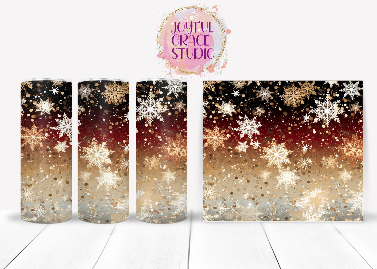 Gold and Snowflakes Christmas Tumbler