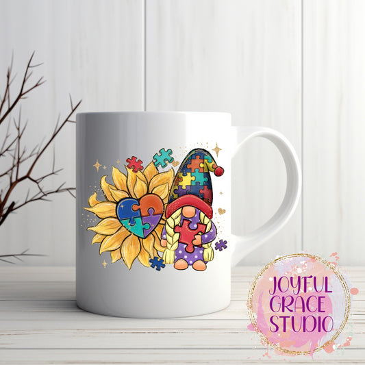 Gnome with Sunflower Autism Awareness Mug