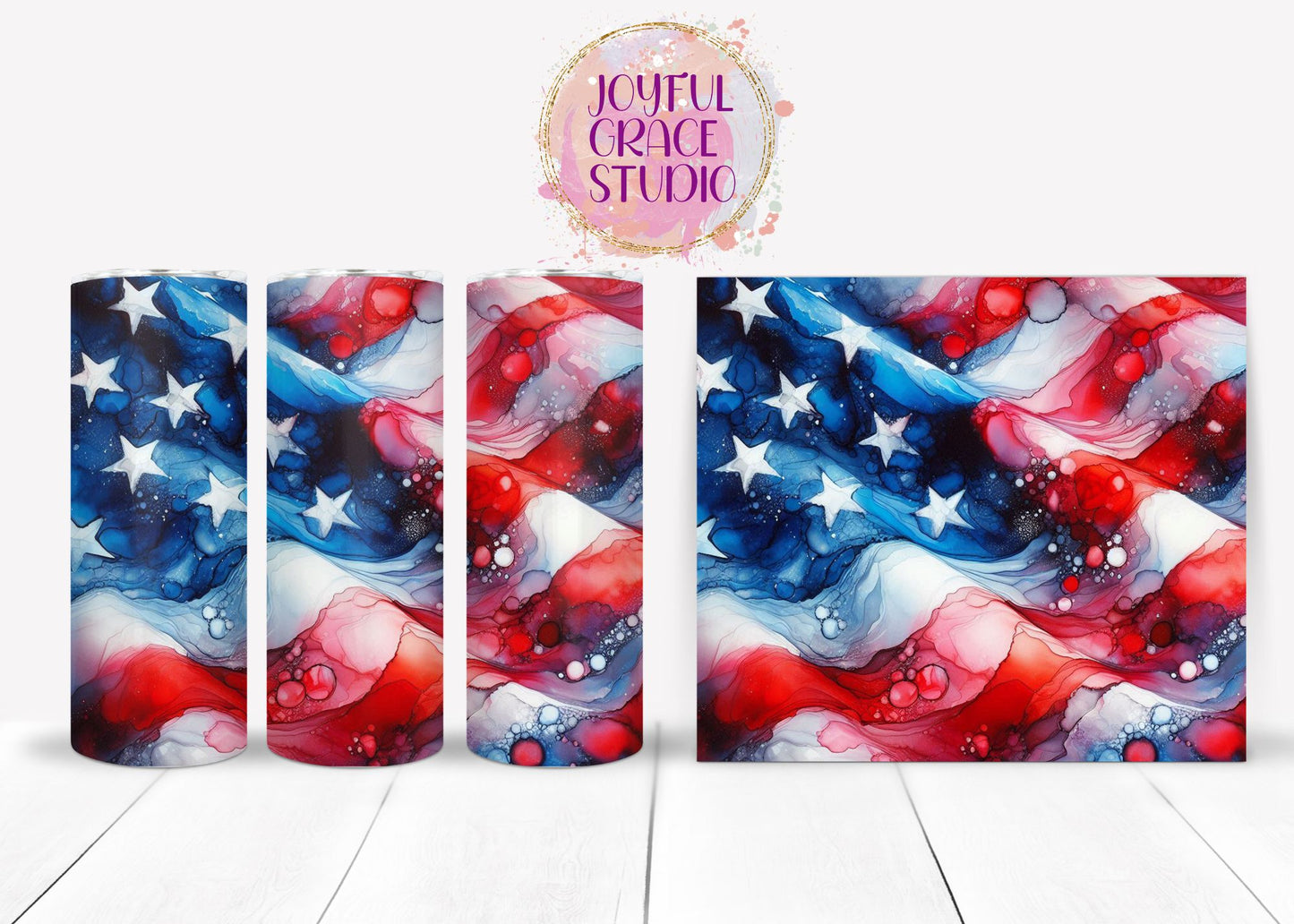 4th of July Patriotic Alcohol Ink Flag 20 oz Skinny Tumbler