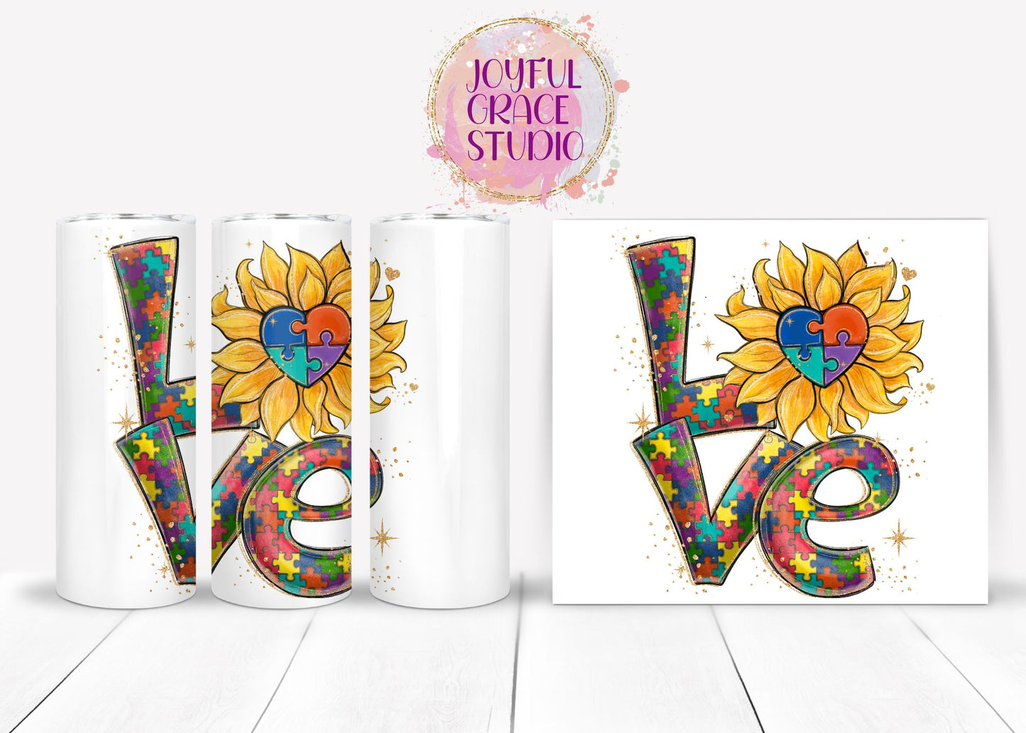 Autism Love with Sunflowers 20 oz Skinny Tumbler